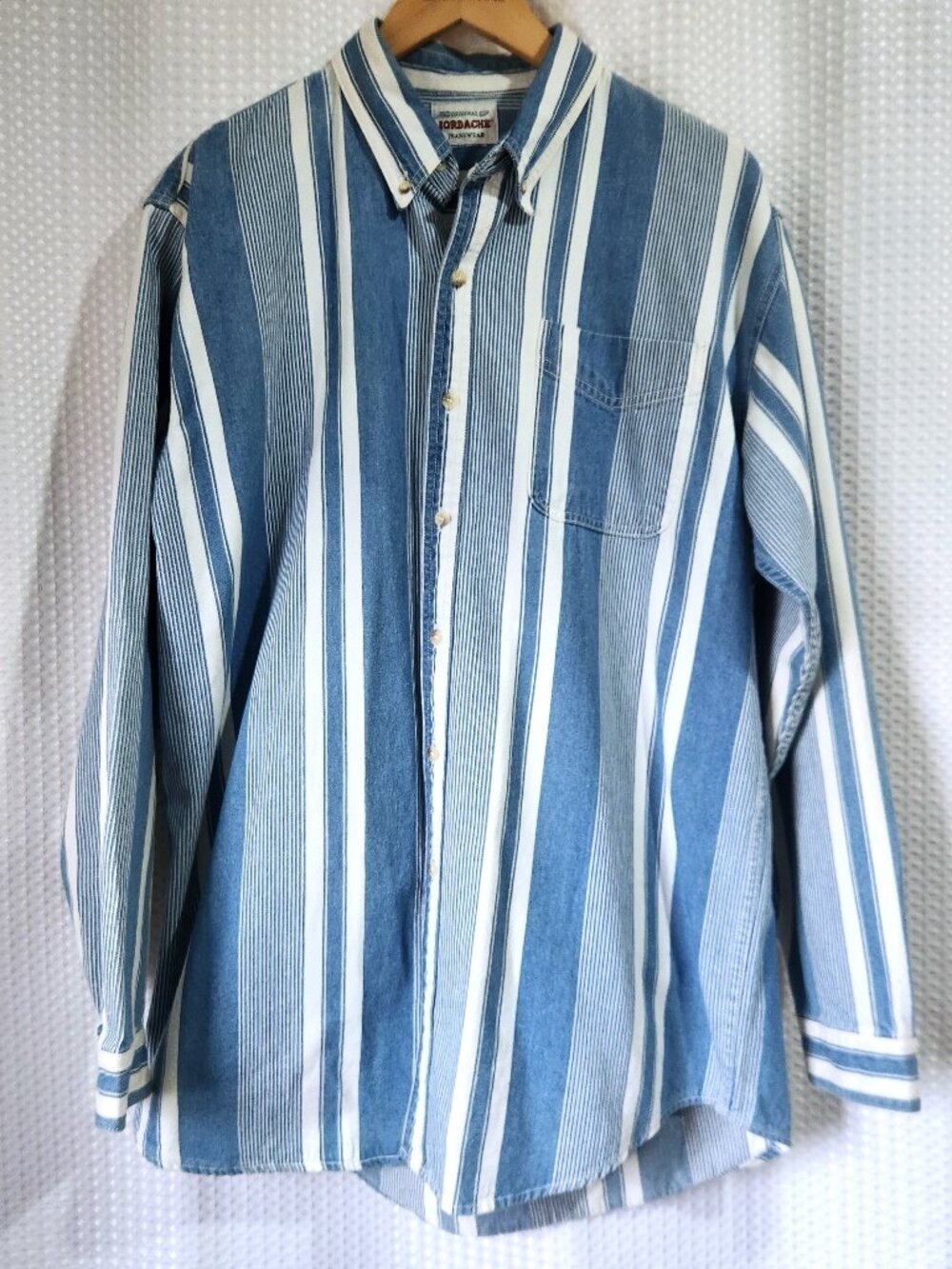 Vintage 1990s Jordache Shirt Mens XL Heavyweight Blue White Striped Button Down